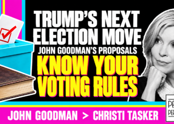 Ballot Box And Constitution Motif Beside Black And White Christi Tasker. Trump’s Next Election Move: John Goodman’s Proposals. Yellow Callout Know Your Voting Rules.